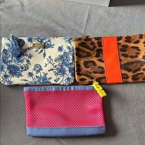 Ipsy Blue Floral, Leopard, and Pink Cosmetic Bag Trio